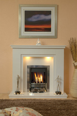 Marble Fireplace Chesterfield Surround with Gas fire and Lights fitted in lounge  - bespokemarblefireplaces