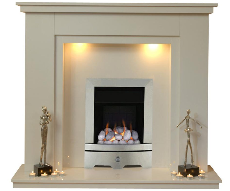 Chesterfield Marble Fireplace With Chrome Gas Fire with Pebbles - G5 Package