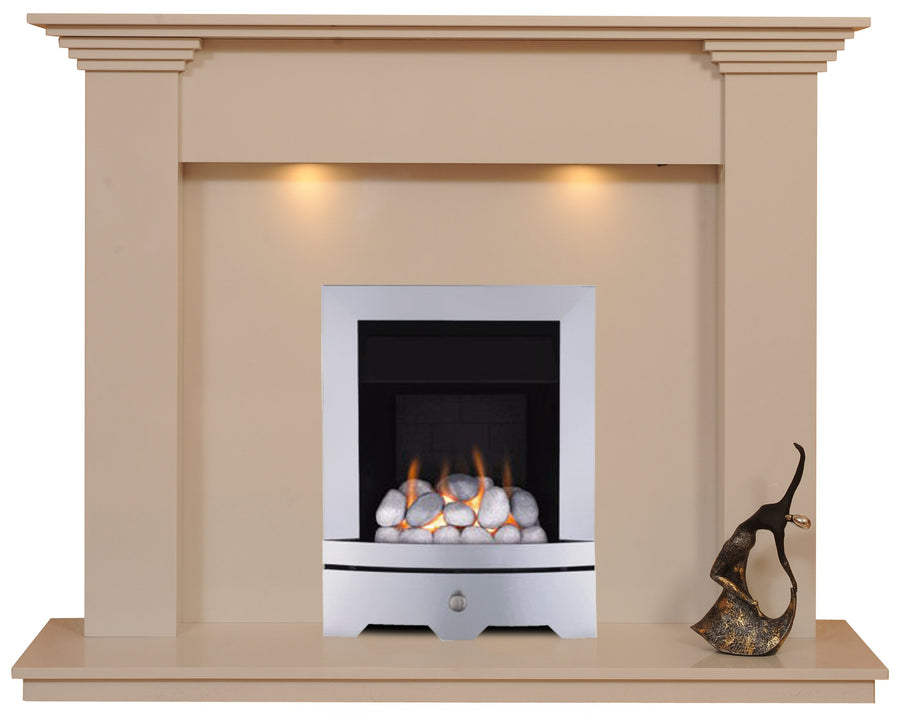 Hamilton Marble Fireplace With Chrome Gas Fire with Pebbles - G5 Package