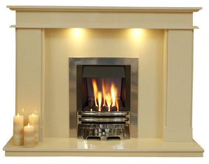 Marble Fireplace Hampton Surround with Lights  and Gas Fire - bespokemarblefireplaces