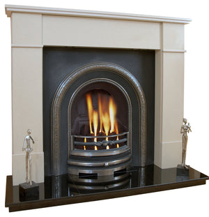 Victorian Marble Fireplace Knightsbridge Surround With Cast Iron Panel and Gas Fire- bespokemarblefireplaces