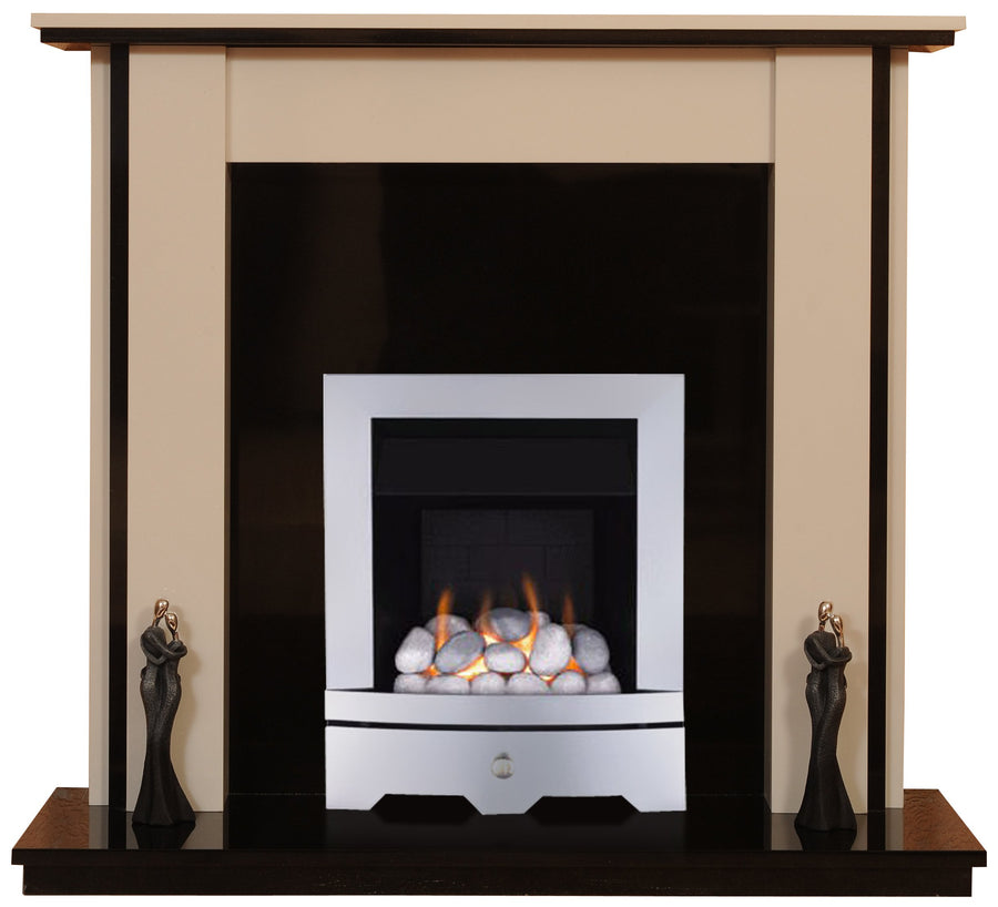 Lynford Marble Fireplace With Chrome Gas Fire with Pebbles- G5 Package