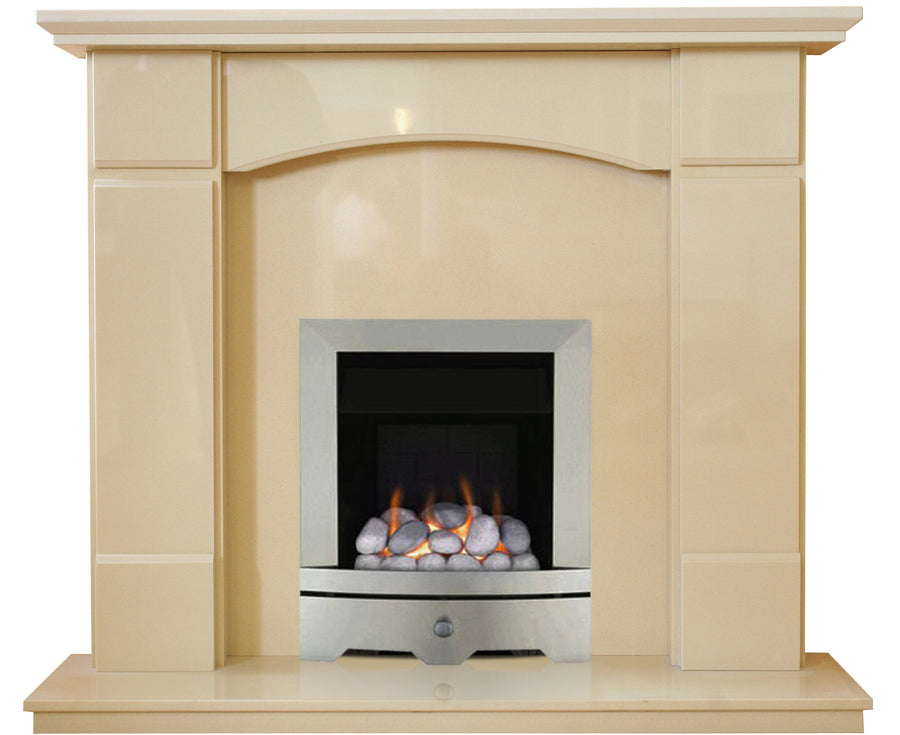 Oxford Marble Fireplace With Chrome Gas Fire With Pebbles - G5 Package