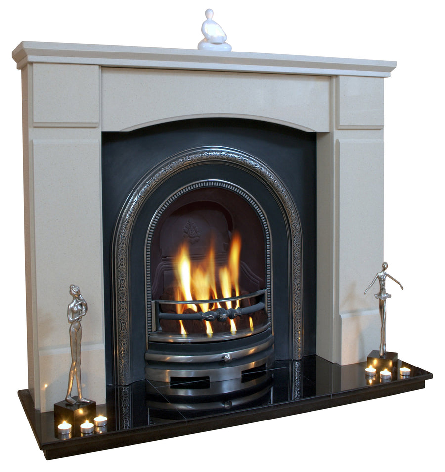 Victorian Marble Fireplace Oxford Surround With Cast Iron panel and Gas fire  - bespokemarblefireplaces