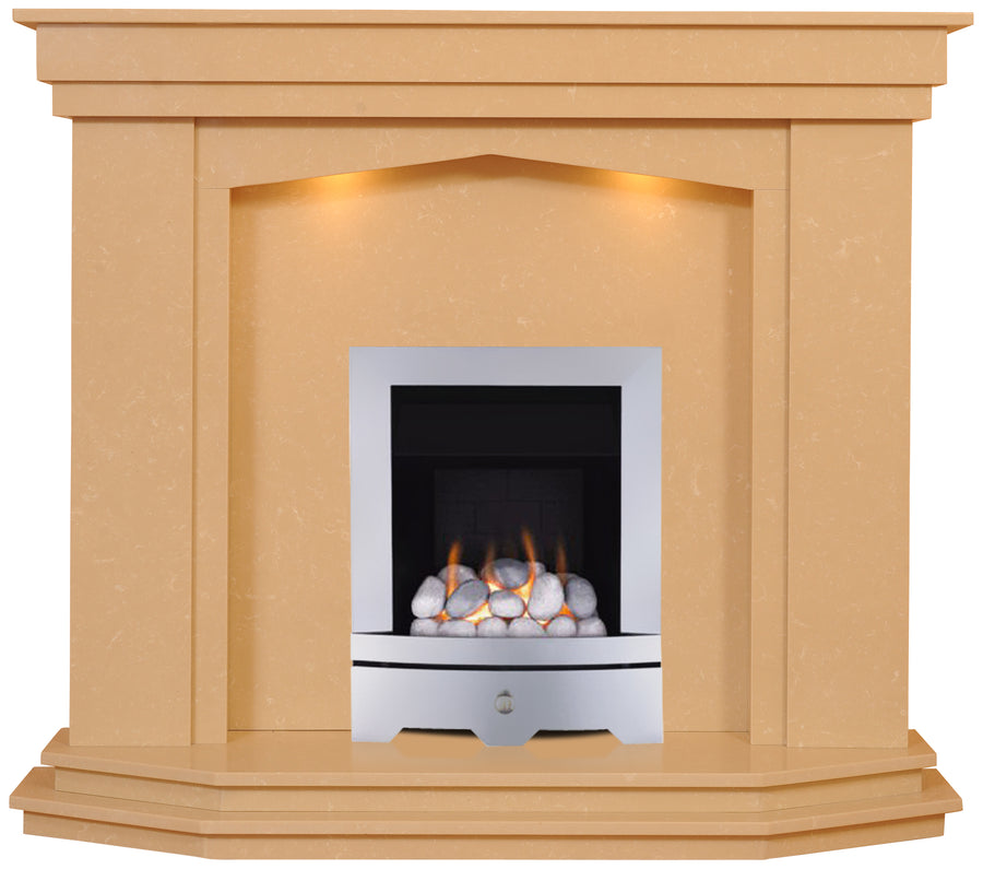 Rossendale Marble Fireplace With Chrome Gas Fire With Pebbles - G5 Package