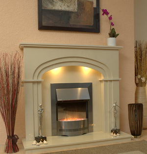 Marble Fireplace Shelbourne Fire surround with electric fire- bespokemarblefireplaces