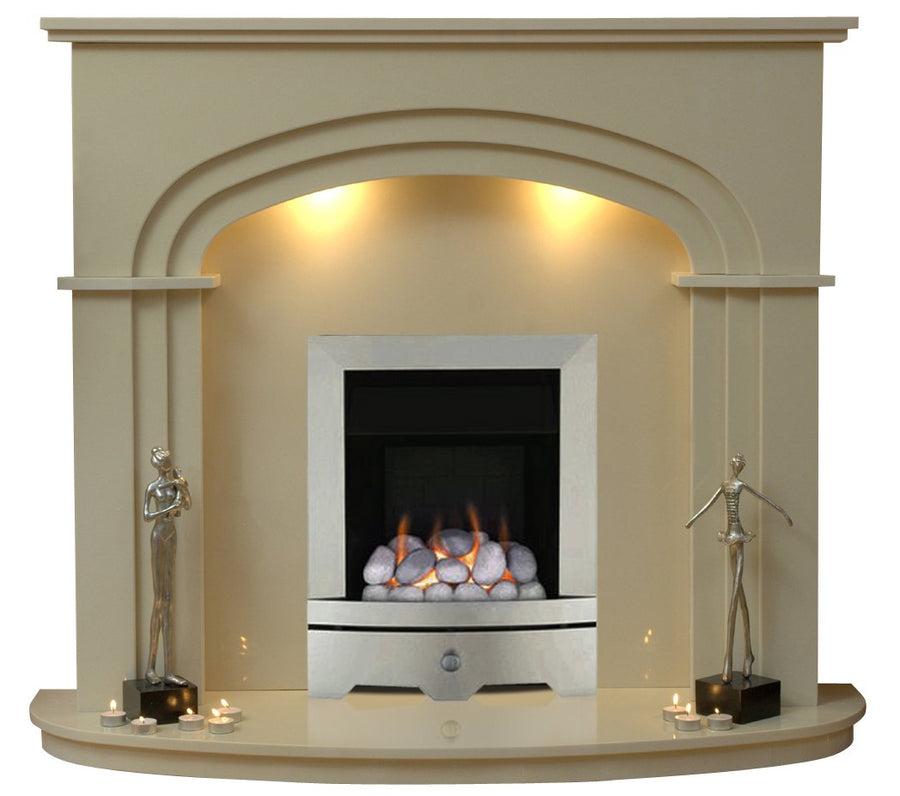 Shelbourne Marble Fireplace With Chrome Gas Fire with pebbles- G5 Package