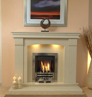 Marble Fireplace Sheridan Fire Surround with Gas Fire and Lights- bespokemarblefireplaces