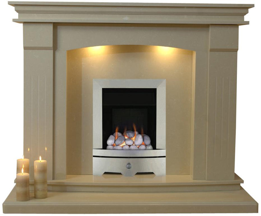 Sheridan Marble Fireplace With Polished Steel Gas Fire with Pebbles - G5 Package