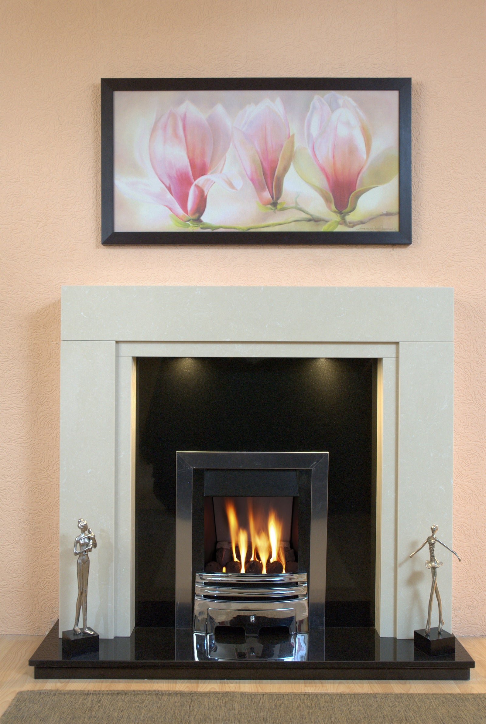 Marble Fireplace Somerset Surround with black hearth, panel & Lights