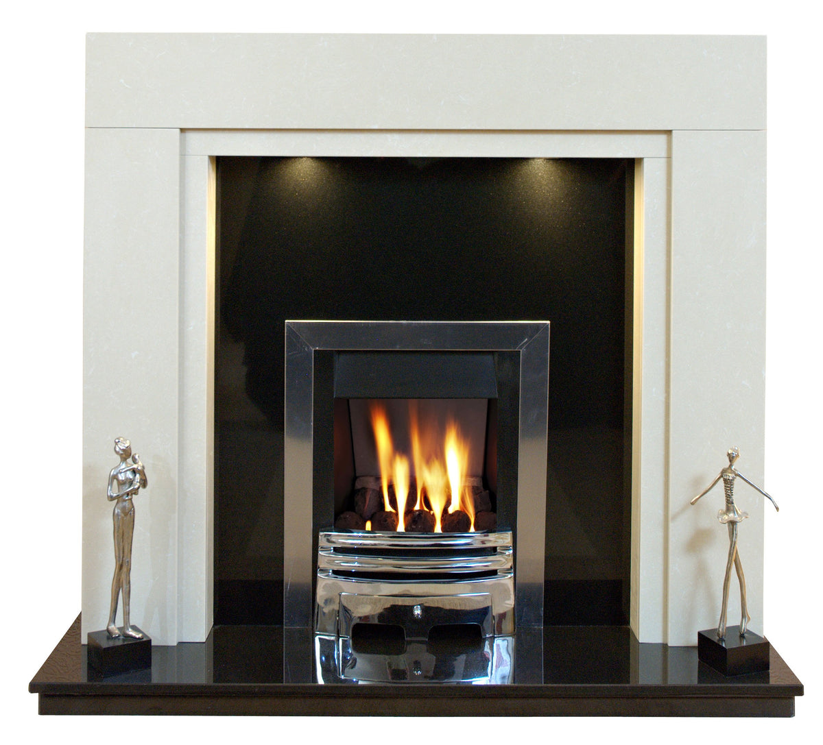 Marble Fireplace Somerset Surround with black hearth, panel & Lights