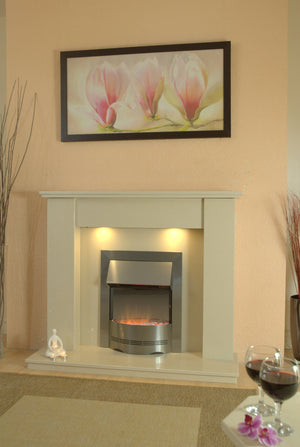 Marble Fireplace Trent Surround with electric fire and lights fitted in  Lounge - bespokemarblefireplaces