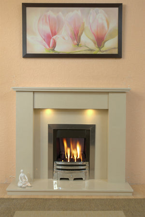 Natural Marble or Limestone Trent Fireplace with gas fire and lights- bespokemarblefireplaces