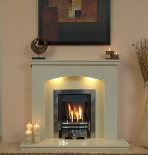 Marble Fireplace Windemere Surround with Gas Fire &  Lights   - bespokemarblefireplaces