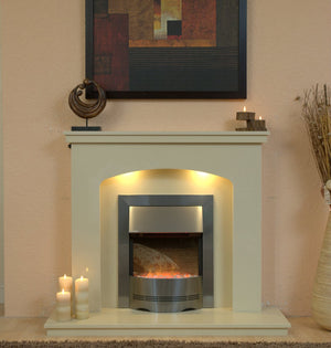 Marble Fireplace Windemere Surround with Electric Fire & Lights- bespokemarblefireplaces